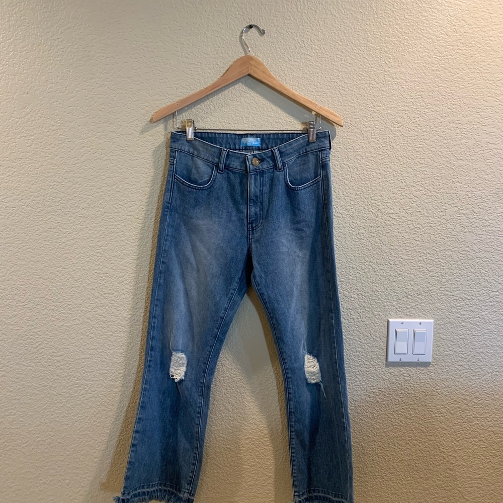 Blue Relaxed Fit Distressed Jeans